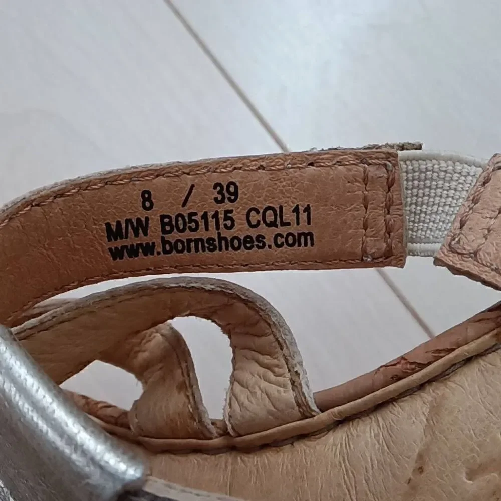 Born Women's Metallic Gold Leather Slip-On Cork Heel Wedge Sandals Size 8